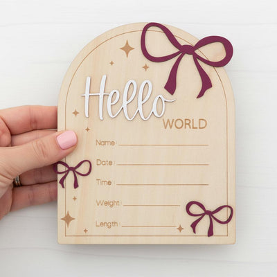 Hello World Wooden Baby Announcement Sign, Baby Keepsake Sign