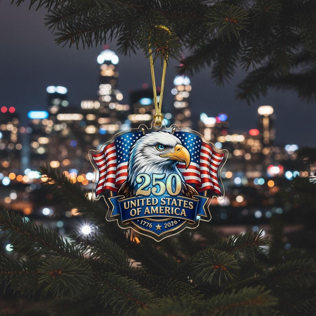 United States 250th Ornament, Semiquincentennial Eagle Portrait, 1776-2026 Patriotic Anniversary Gift, USA 250 Years Decor