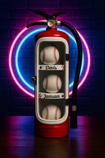 Personalized Repurposed Fire Extinguisher Baseball Display Case, Personalized Memorabilia Shelf