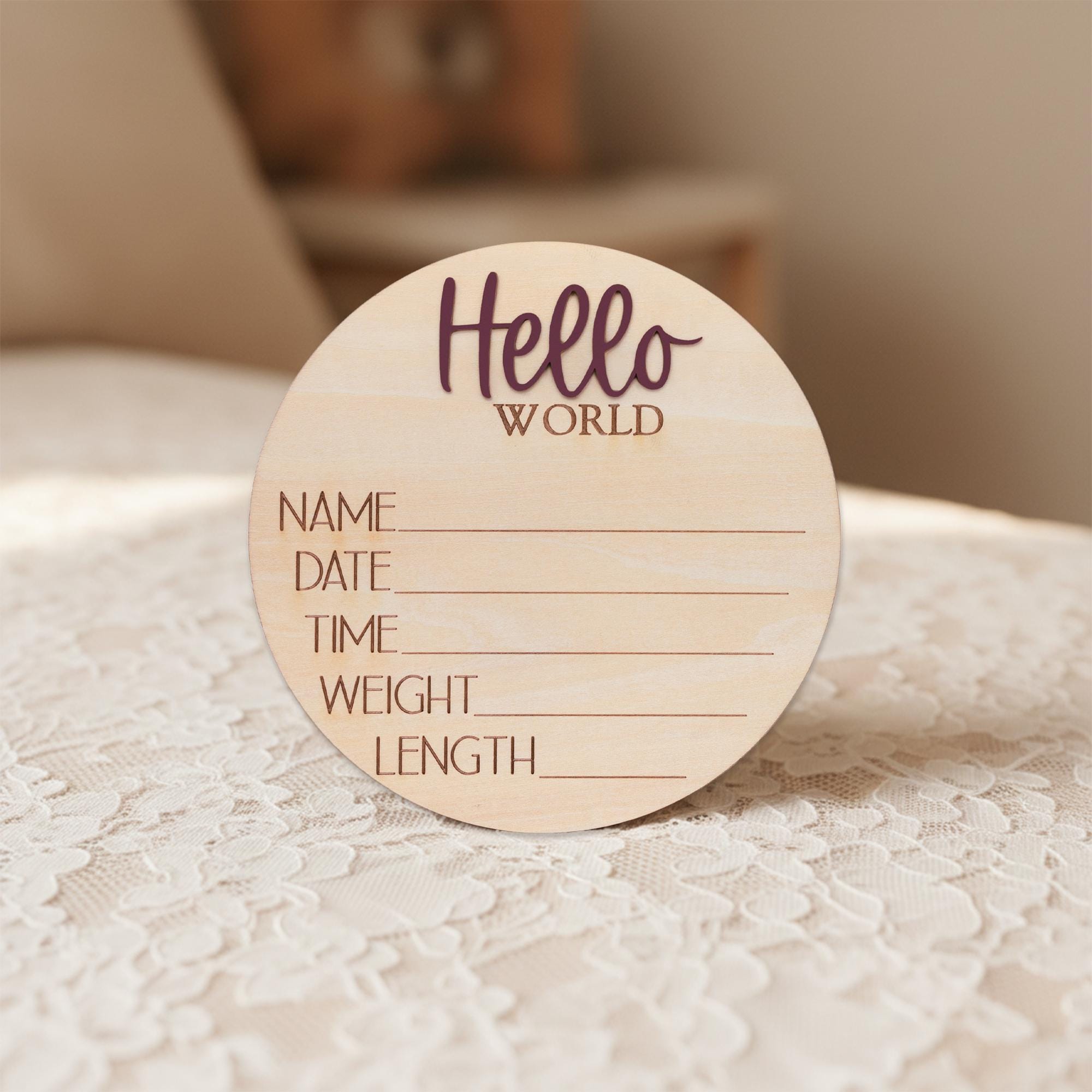 Hello World Newborn Hospital Sign Wooden Baby Photo Prop