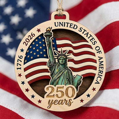 Statue of Liberty Ornament 2026, 250th Anniversary Wood Decor, 1776-2026 Patriotic Gift, Layered Wooden Liberty USA Milestone Keepsake