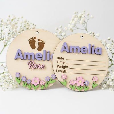 Baby Birth Stats Sign Set, Personalized Baby Name Announcement Sign, Wooden Newborn Photo Prop Nursery Decor