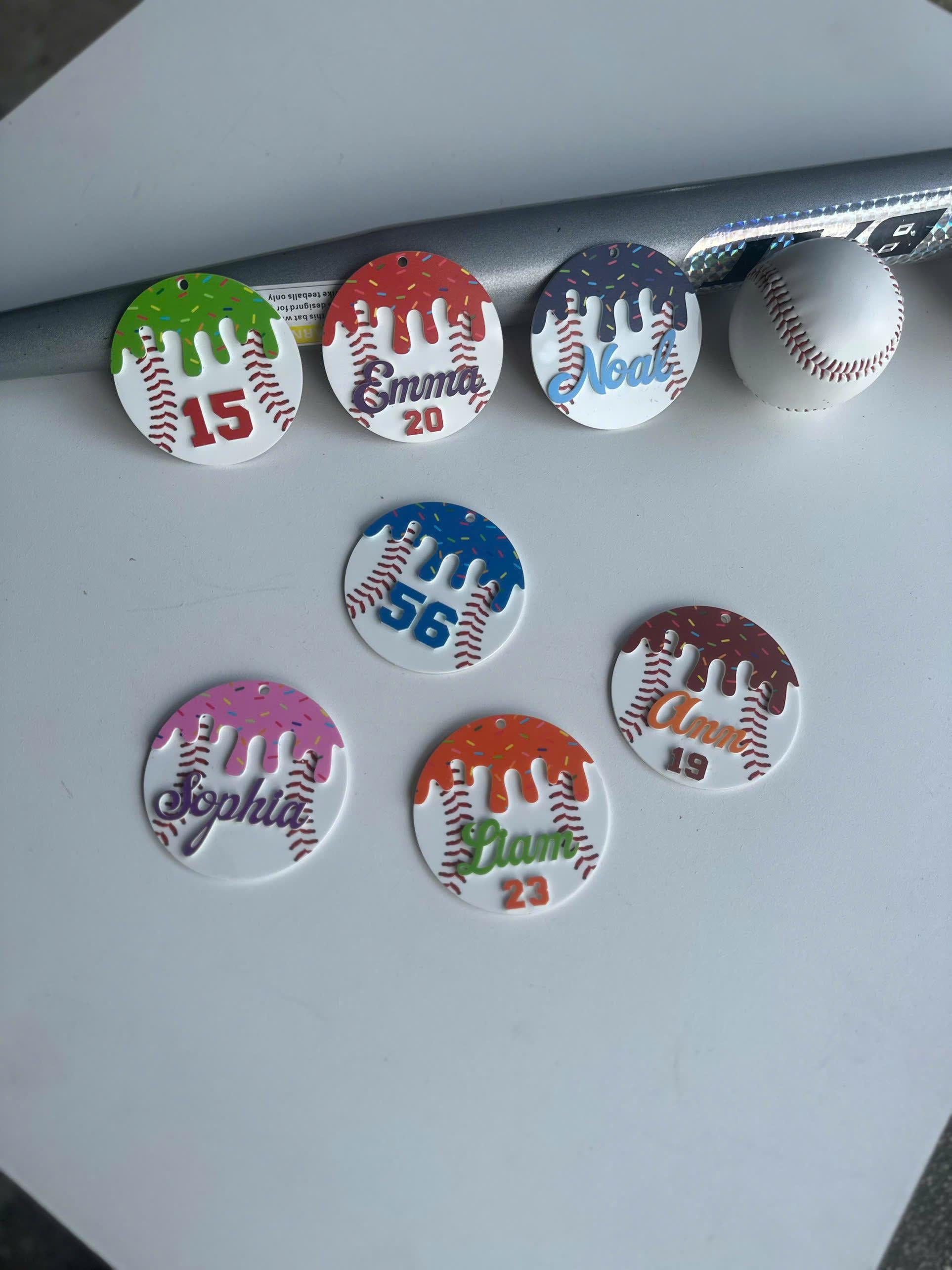 Personalized Baseball Keychain Custom Player Name and Number, Acrylic Baseball Bag Tag, Little League Player Gift, Baseball Team Gift