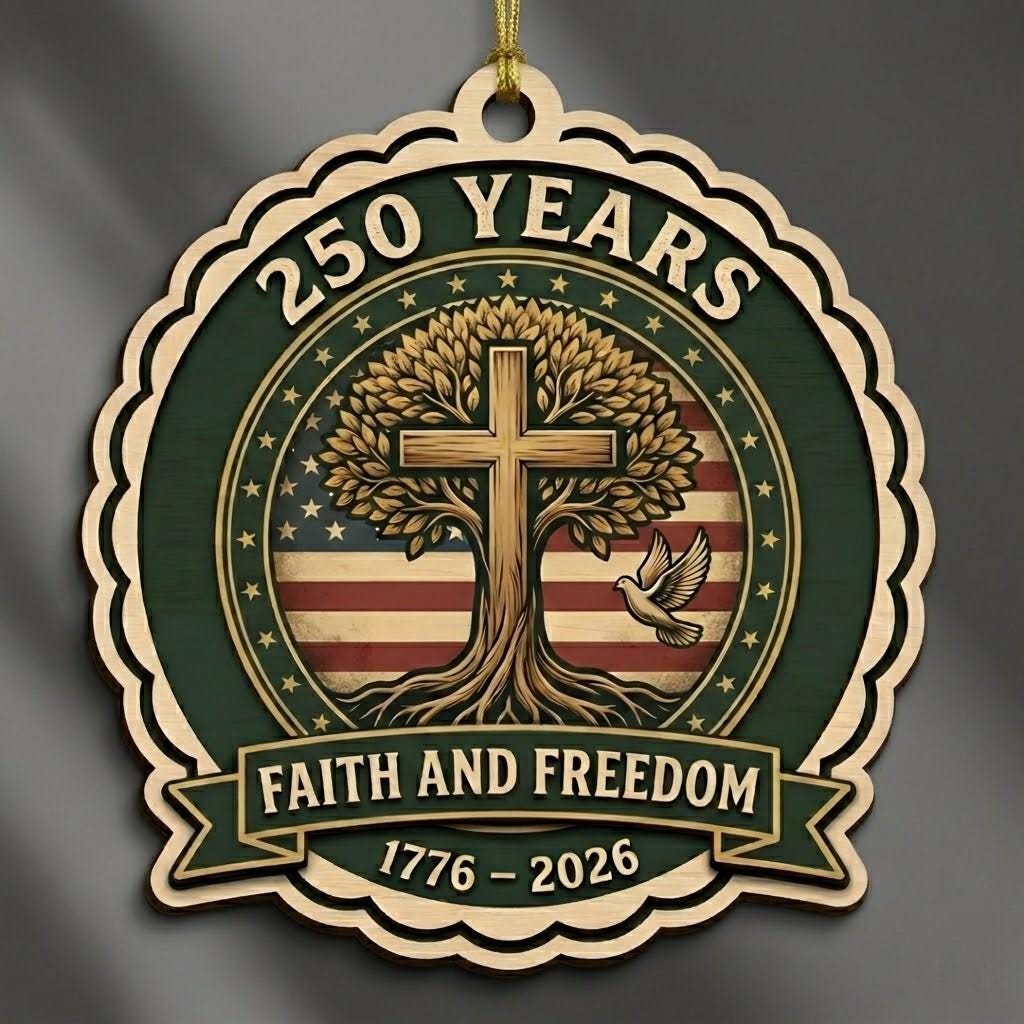 Christian Semiquincentennial Gift 2026 USA 250th Anniversary Ornament Faith And Freedom Cross Wood Decor Patriotic Keepsake