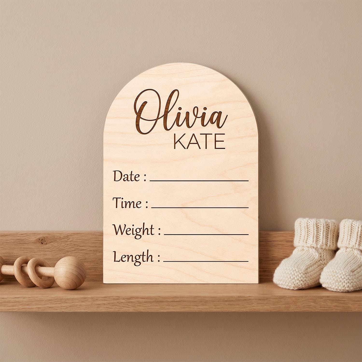 Wildflower Arch Wooden Sign | Full Set Birth Stats Plaque | 2 Piece Baby Name Announcement | Custom Floral Nursery Decor