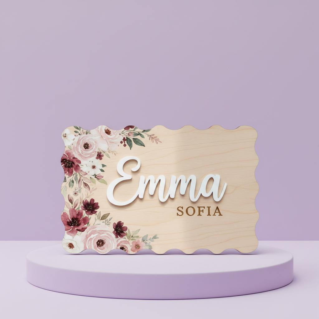Personalized Floral Wooden Baby Name Sign Nursery Wall Decor