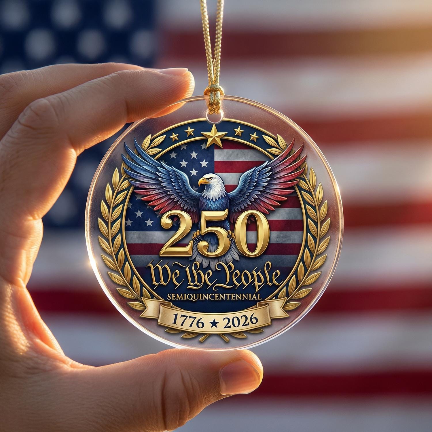 We The People 250th Ornament, Semiquincentennial Eagle Gift, 1776-2026 Patriotic Acrylic Keepsake, USA 250 Years Decor