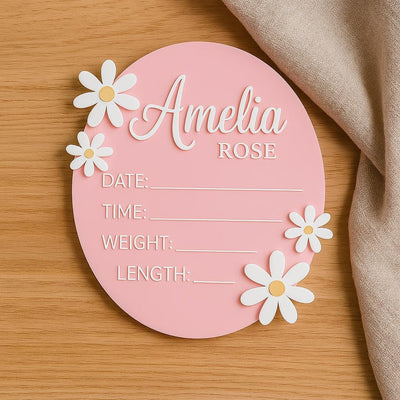 Acrylic Baby Announcement Sign: 3D Daisy, Pastel Pink or Mint