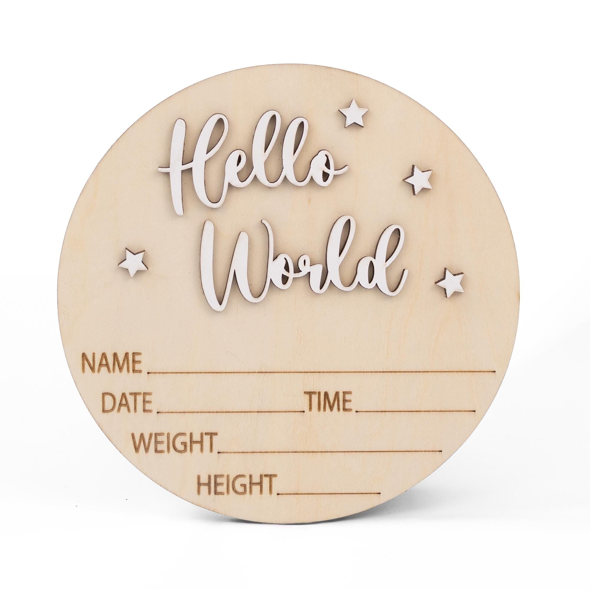 Baby Announcement, Hello World Sign, Baby Birth Stats Sign, Wooden Birth Announcement Sign, Custom Newborn Stats, Hospital Name Sign