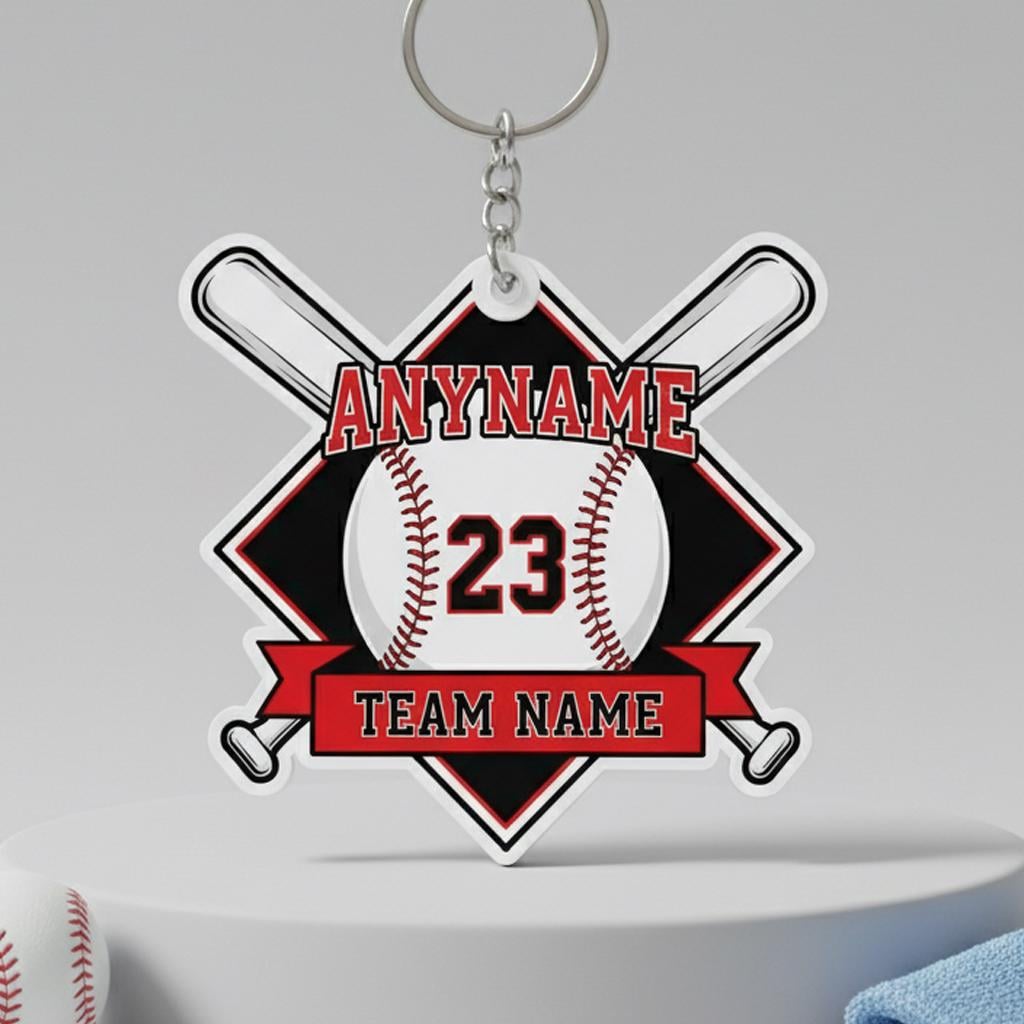 Personalized Baseball Keychain Custom Player Name Number Team Name, Baseball Team Gift, Little League Player Keychain