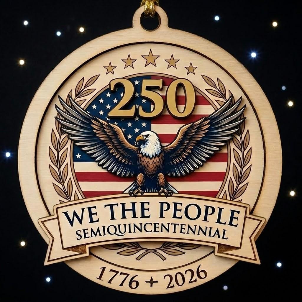 Semiquincentennial Gift 2026 USA 250th Anniversary Ornament Patriotic Eagle Wood Decor We The People 1776 America Keepsake July 4