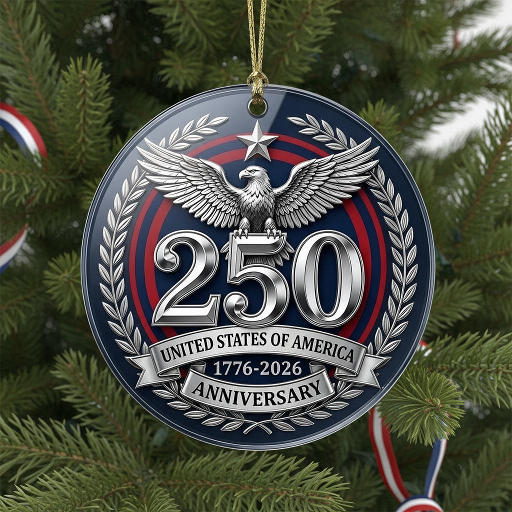 United States 250th Anniversary Ornament, 2026 Semiquincentennial Silver Medal, 1776-2026 Patriotic Eagle Gift, USA Keepsake Decor
