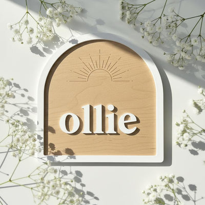 Personalized Baby Name Sign Wooden Nursery Decor, Custom Baby Name Plaque, Modern Arch Nursery Wall Sign Minimalist Baby Room Decor