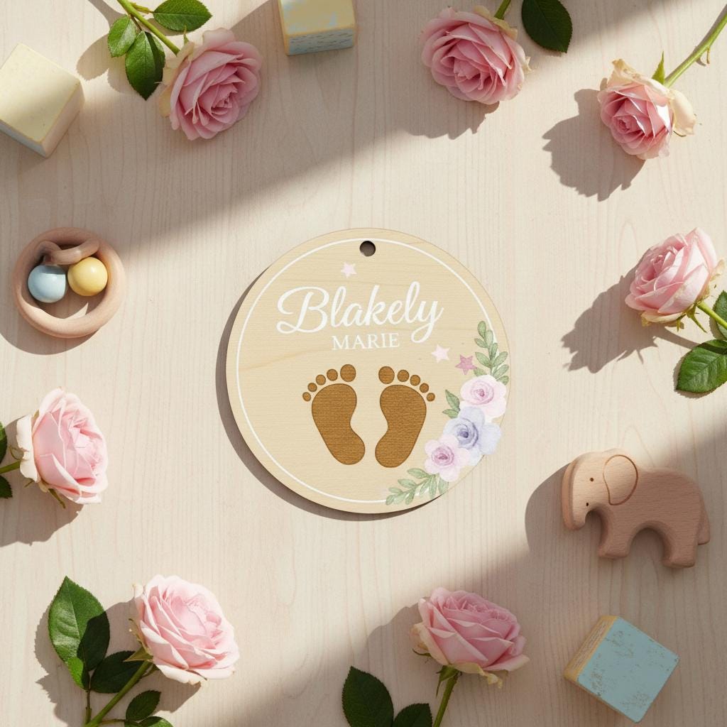 Personalized Baby Announcement Disc, Wooden Baby Birth Stats Sign, Custom Newborn Name Sign, Baby Announcement Photo Prop