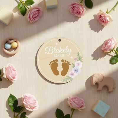Personalized Baby Announcement Disc, Wooden Baby Birth Stats Sign, Custom Newborn Name Sign, Baby Announcement Photo Prop