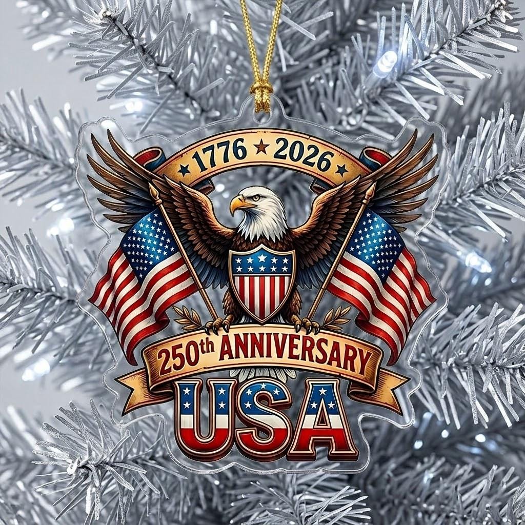 USA 250th Anniversary Ornament, Semiquincentennial Eagle Gift, 1776-2026 Patriotic Acrylic Keepsake, America Birthday Tree Decor