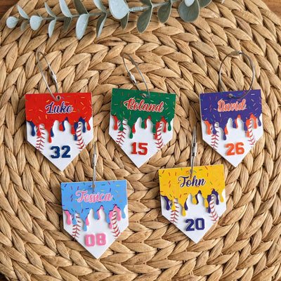 Personalized Baseball Keychain Custom Name and Number Acrylic Baseball Bag Tag Player Gift Little League Team Gift Sports Keychain