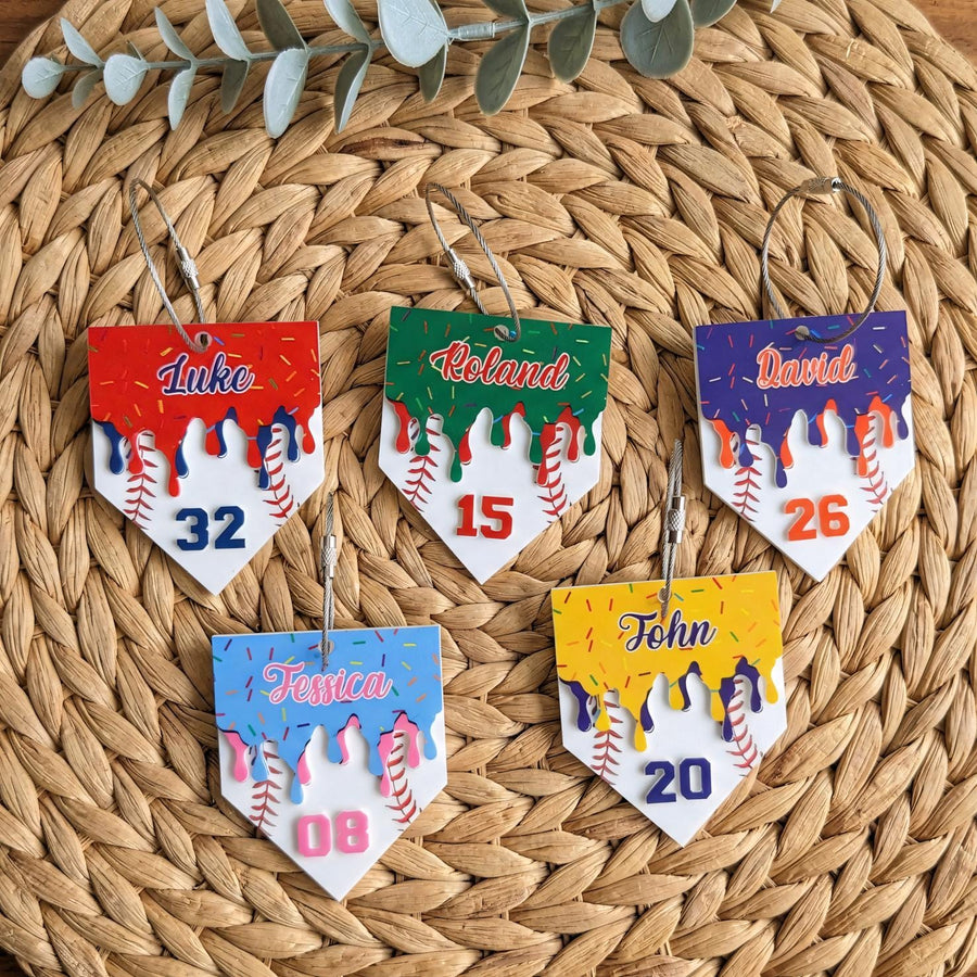 Personalized Baseball Keychain Custom Name and Number Acrylic Baseball Bag Tag Player Gift Little League Team Gift Sports Keychain
