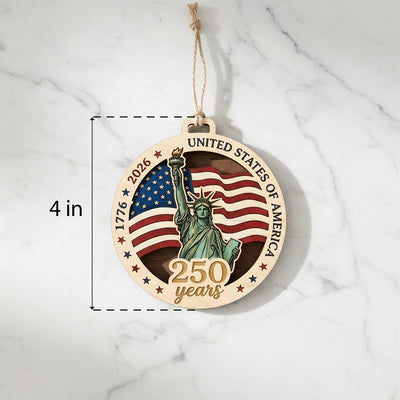 Statue of Liberty Ornament 2026, 250th Anniversary Wood Decor, 1776-2026 Patriotic Gift, Layered Wooden Liberty USA Milestone Keepsake