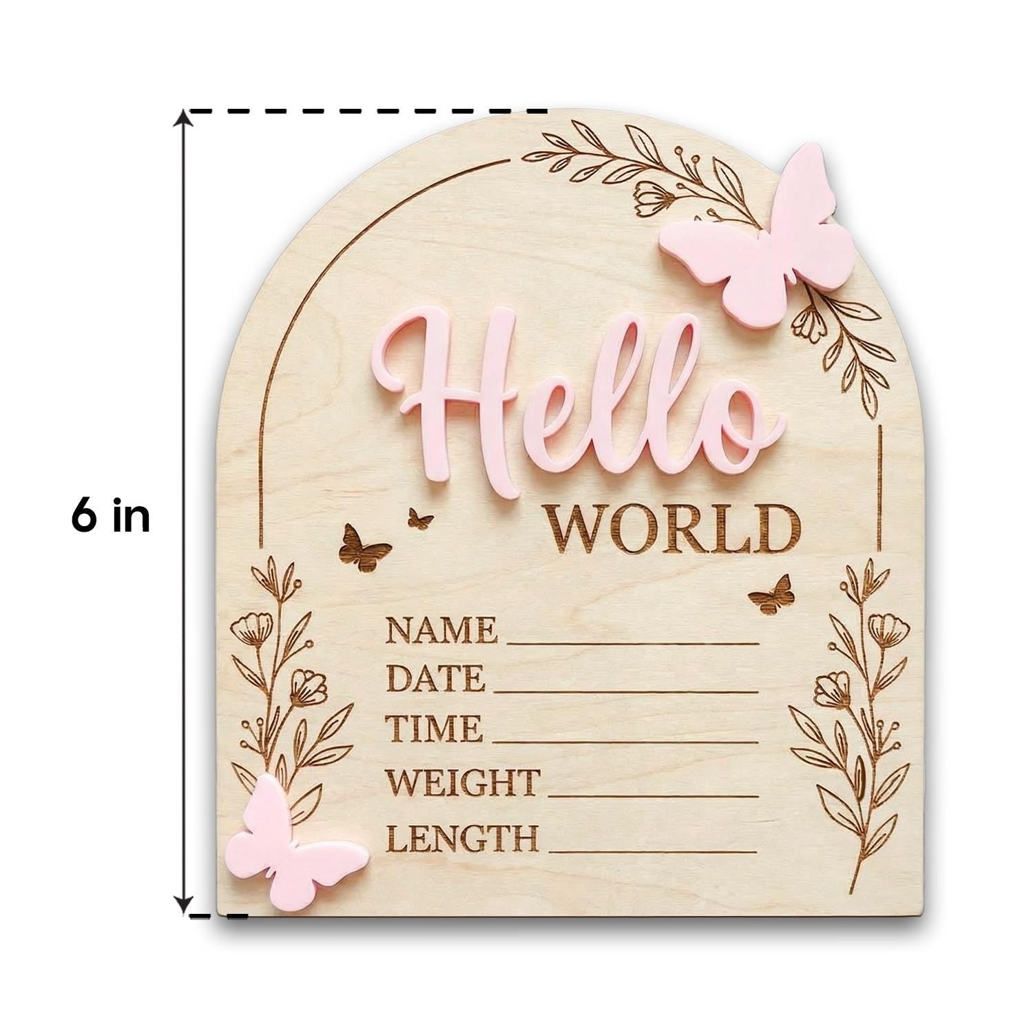 Pink Butterfly Birth Stats Sign | 3D Acrylic Wooden Newborn Plaque | Custom Baby Girl Announcement | Floral Arch Nursery Prop