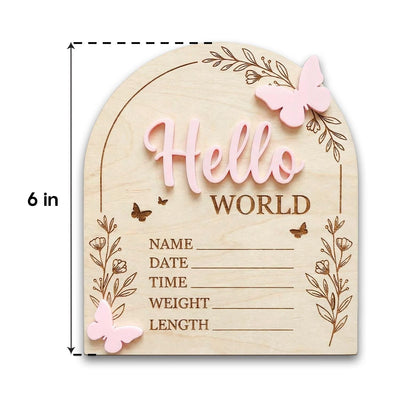 Pink Butterfly Birth Stats Sign | 3D Acrylic Wooden Newborn Plaque | Custom Baby Girl Announcement | Floral Arch Nursery Prop
