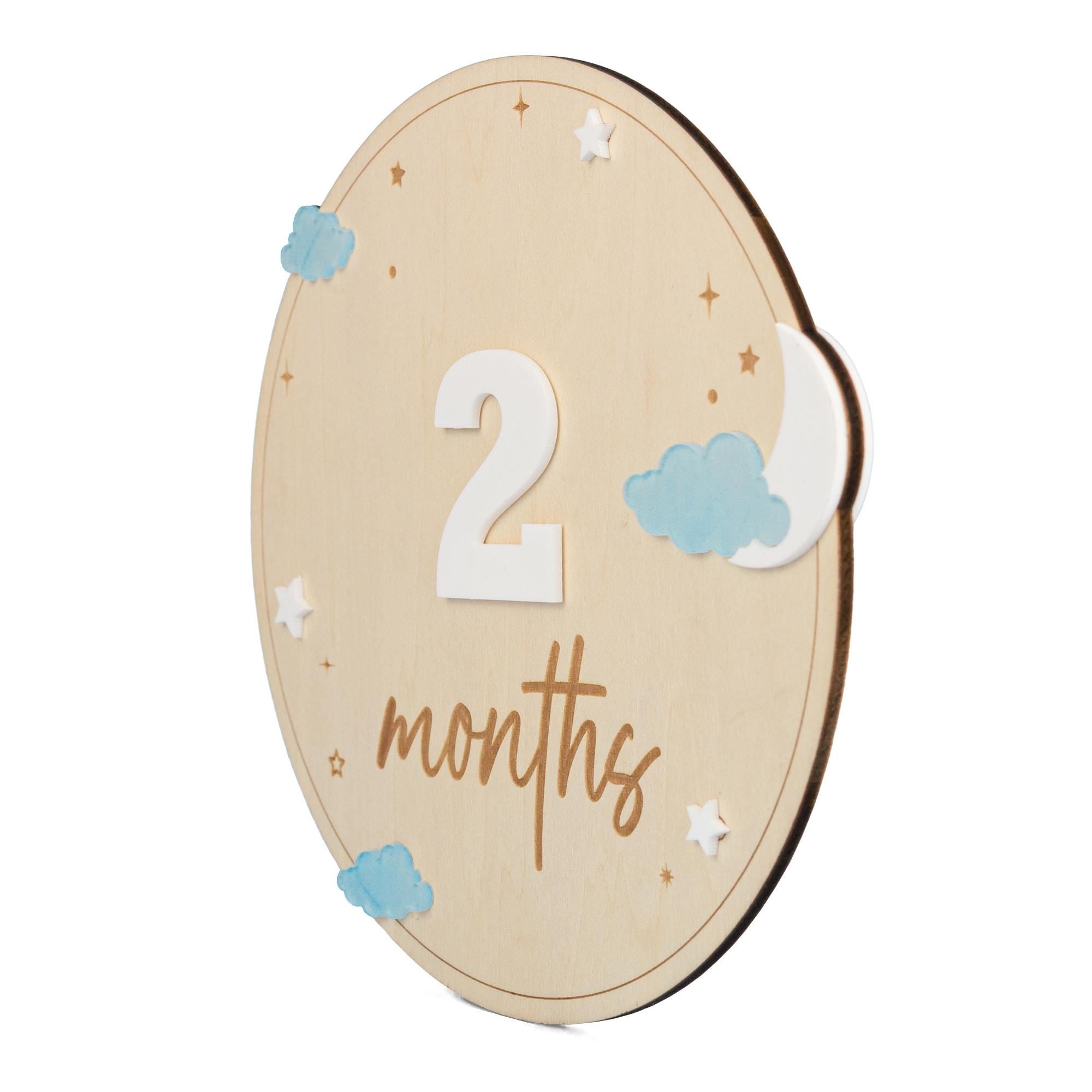Wooden Baby Milestone Sign, Moon and Stars Milestone, Acrylic Cloud Baby Photo Prop, Newborn Keepsake, Baby Sign, Nursery Decor, Baby Gift