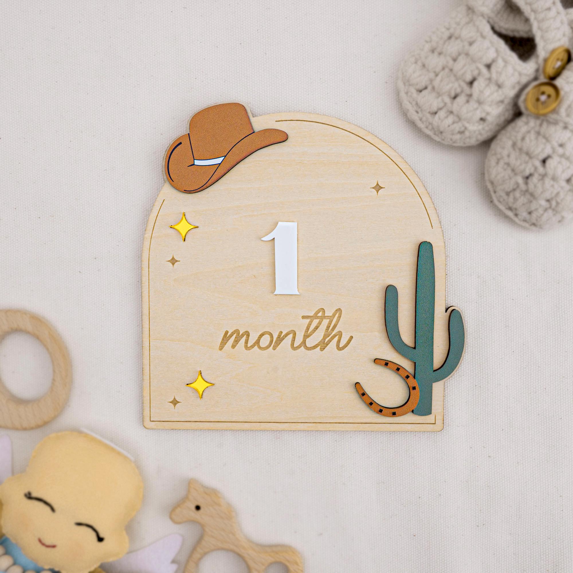 Western Baby Milestone Sign, Wooden Cowboy Monthly Milestone, Rustic Nursery Decor, Interchangeable Monthly Milestones, Newborn Photo Prop