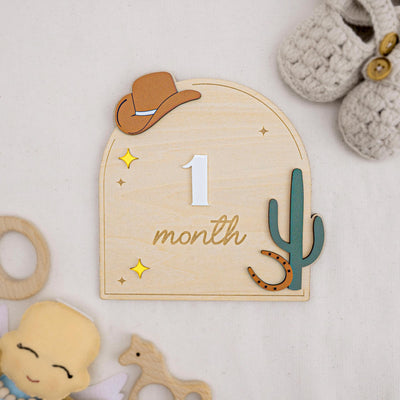 Western Baby Milestone Sign, Wooden Cowboy Monthly Milestone, Rustic Nursery Decor, Interchangeable Monthly Milestones, Newborn Photo Prop
