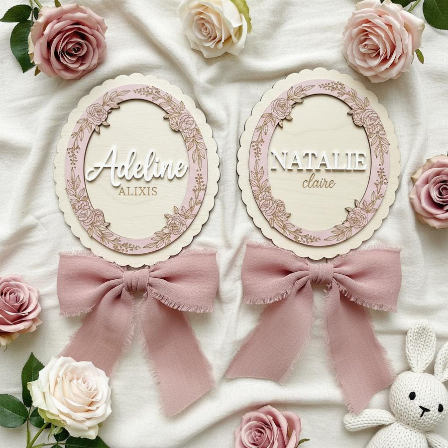 Personalized Baby Name Sign, Wooden Floral Nursery Name Plaque, Custom Baby Girl Nursery Decor, Vintage Baby Name Wall Sign
