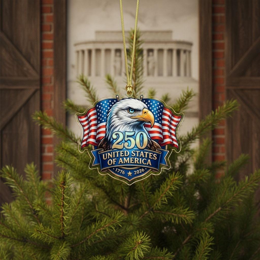 United States 250th Ornament, Semiquincentennial Eagle Portrait, 1776-2026 Patriotic Anniversary Gift, USA 250 Years Decor