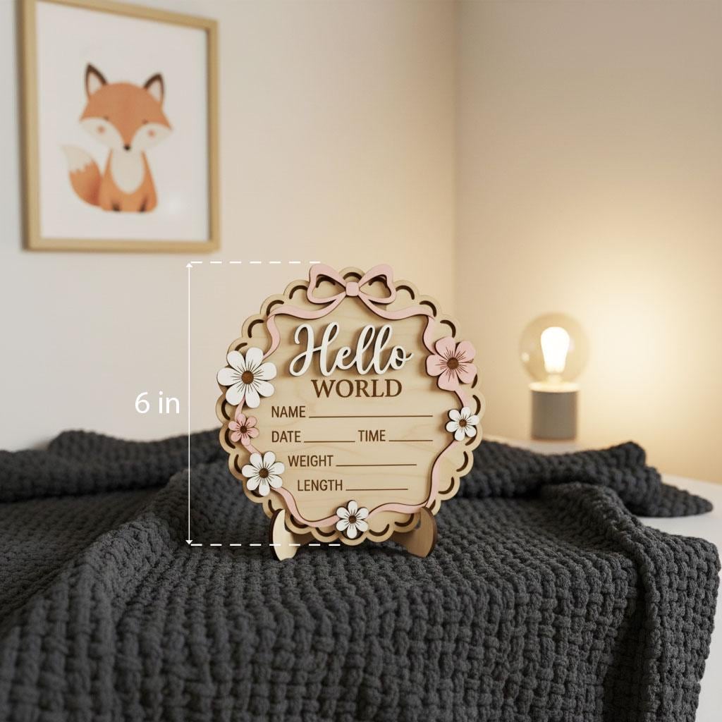 3D Bow Birth Stats Sign for Girl | Daisy Flower Scalloped Wooden Plaque | Custom Ribbon Baby Announcement | Coquette Nursery Prop