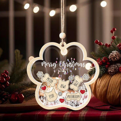 Personalized Pet Paw Ornament: Acrylic Shaker with Wood Frame