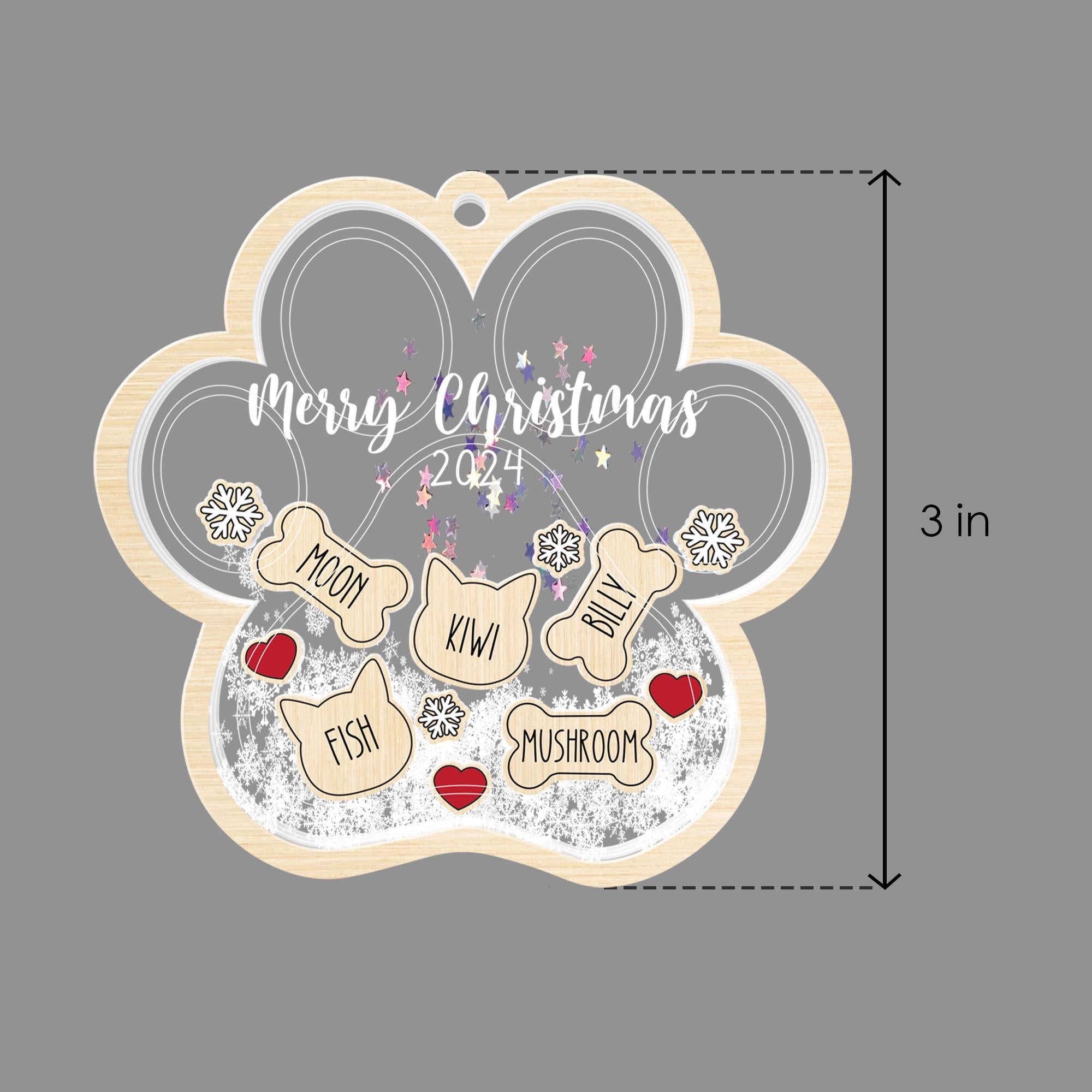 Personalized Pet Paw Ornament: Acrylic Shaker with Wood Frame