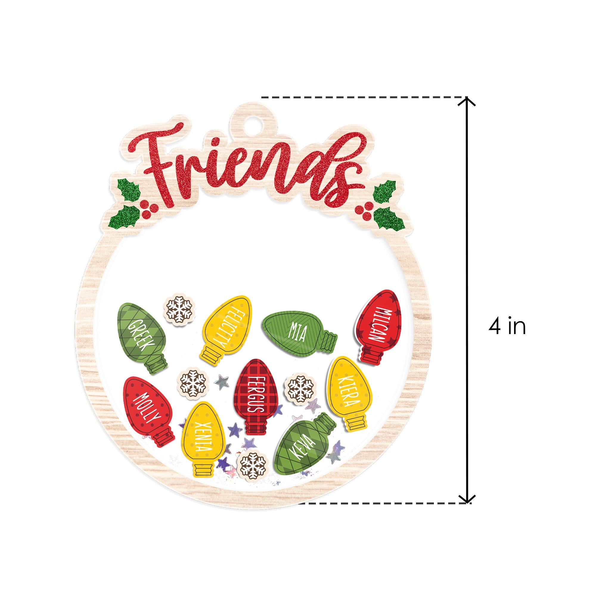 Personalized Friends Christmas Ornament: Shaker Snow Globe Keepsake