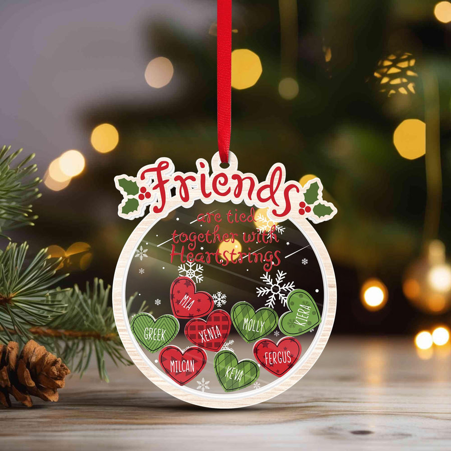 Friends Heart Shaker Ornament Personalized, Custom Friend Names Christmas Gift