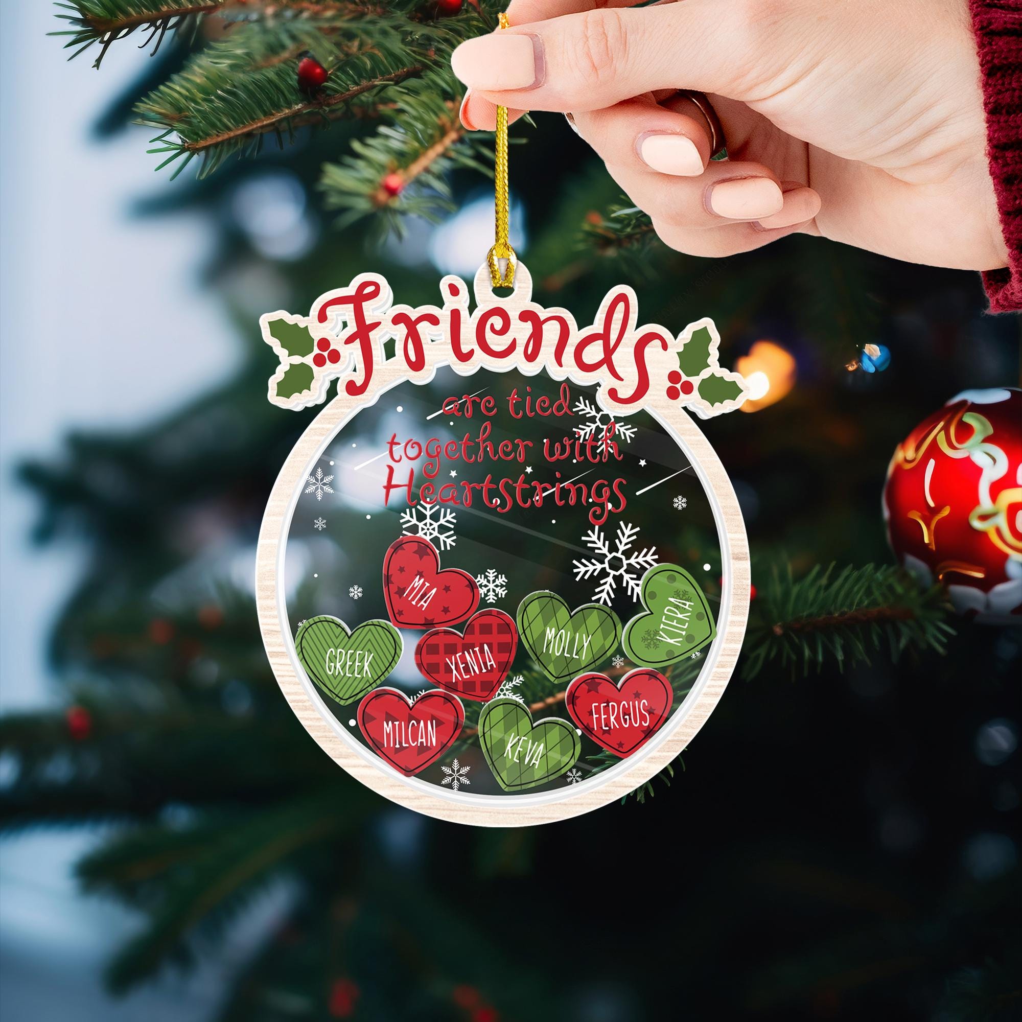 Friends Heart Shaker Ornament Personalized, Custom Friend Names Christmas Gift
