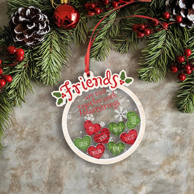 Friends Heart Shaker Ornament Personalized, Custom Friend Names Christmas Gift