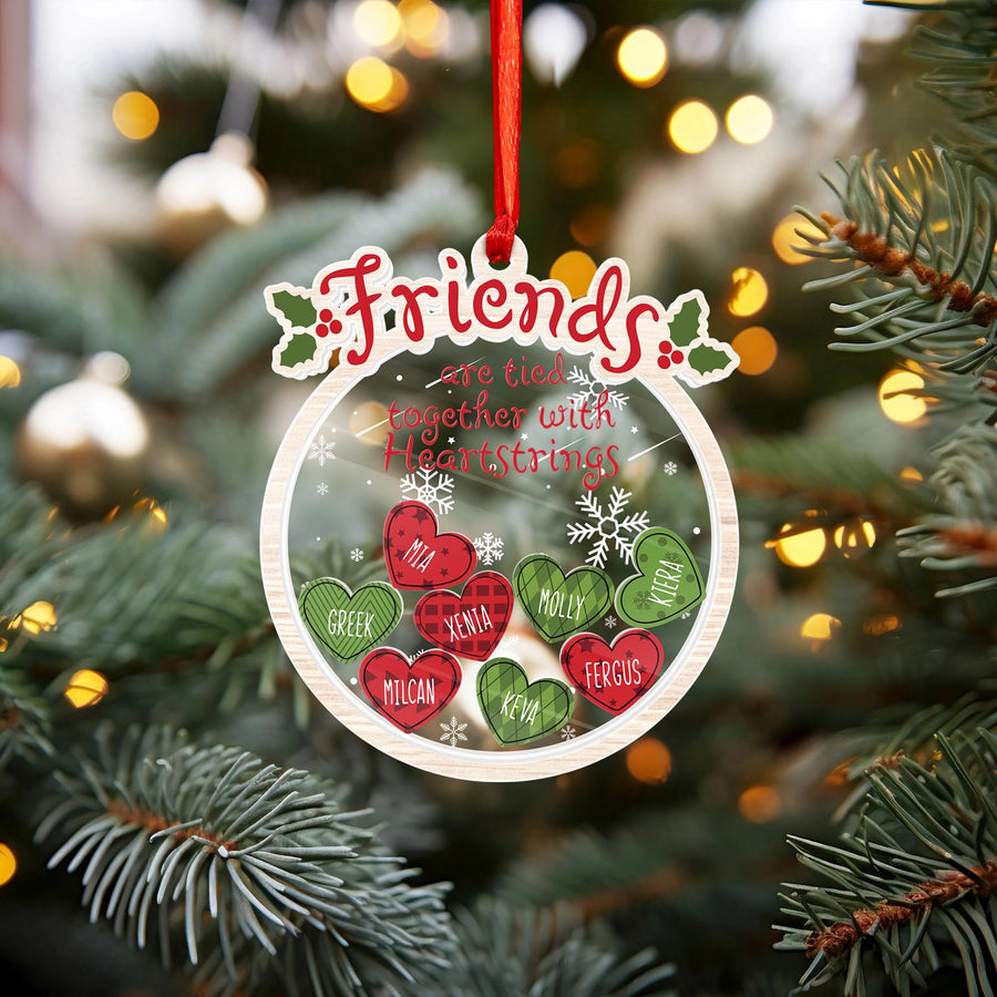 Friends Heart Shaker Ornament Personalized, Custom Friend Names Christmas Gift