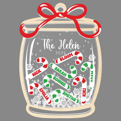 Personalized Family Candy Cane Jar Ornament, Wood Acrylic Christmas Shaker Keepsake Gift 2025 Decoration
