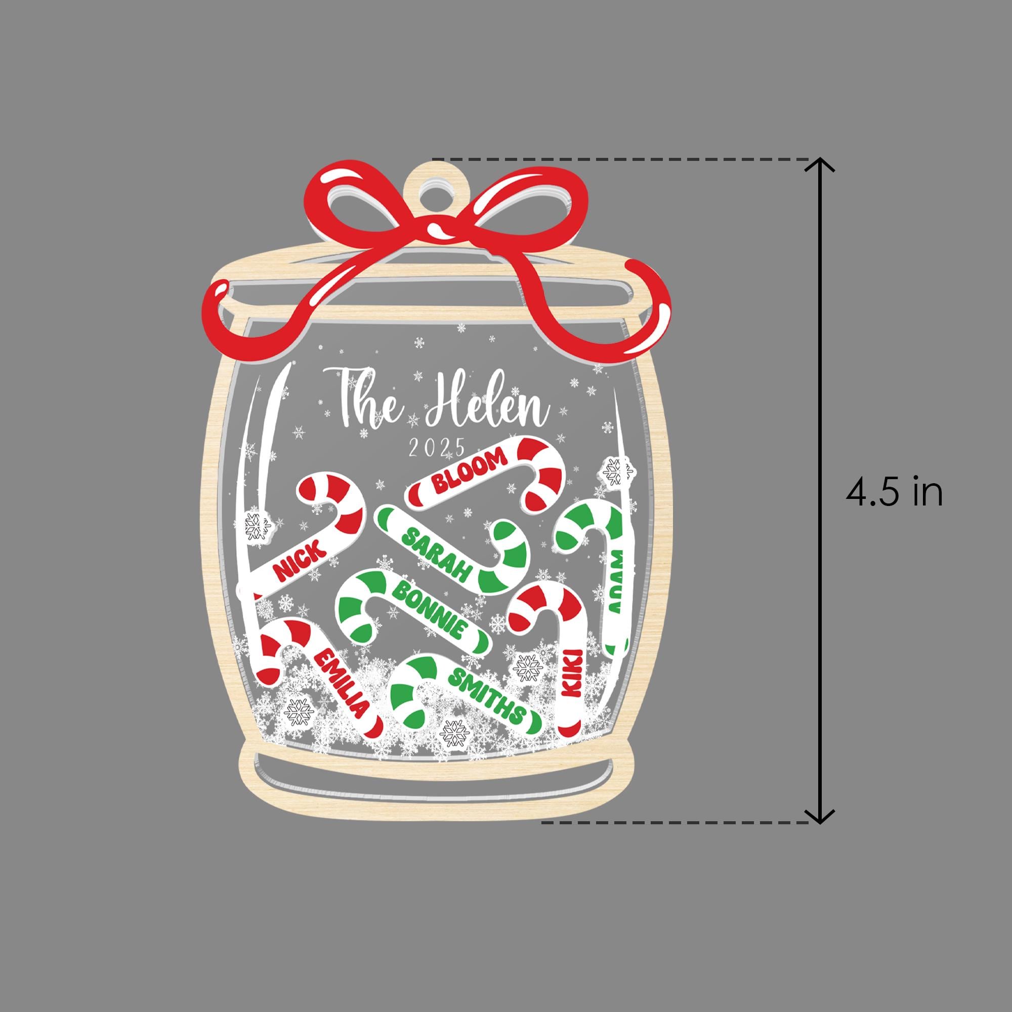 Personalized Family Candy Cane Jar Ornament, Wood Acrylic Christmas Shaker Keepsake Gift 2025 Decoration