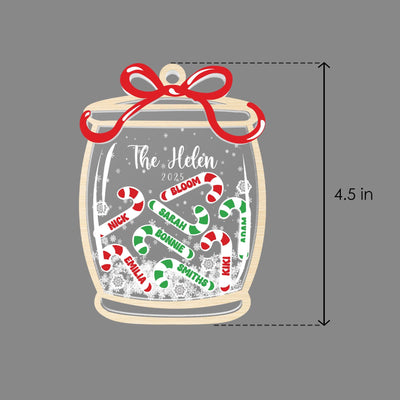 Personalized Family Candy Cane Jar Ornament, Wood Acrylic Christmas Shaker Keepsake Gift 2025 Decoration