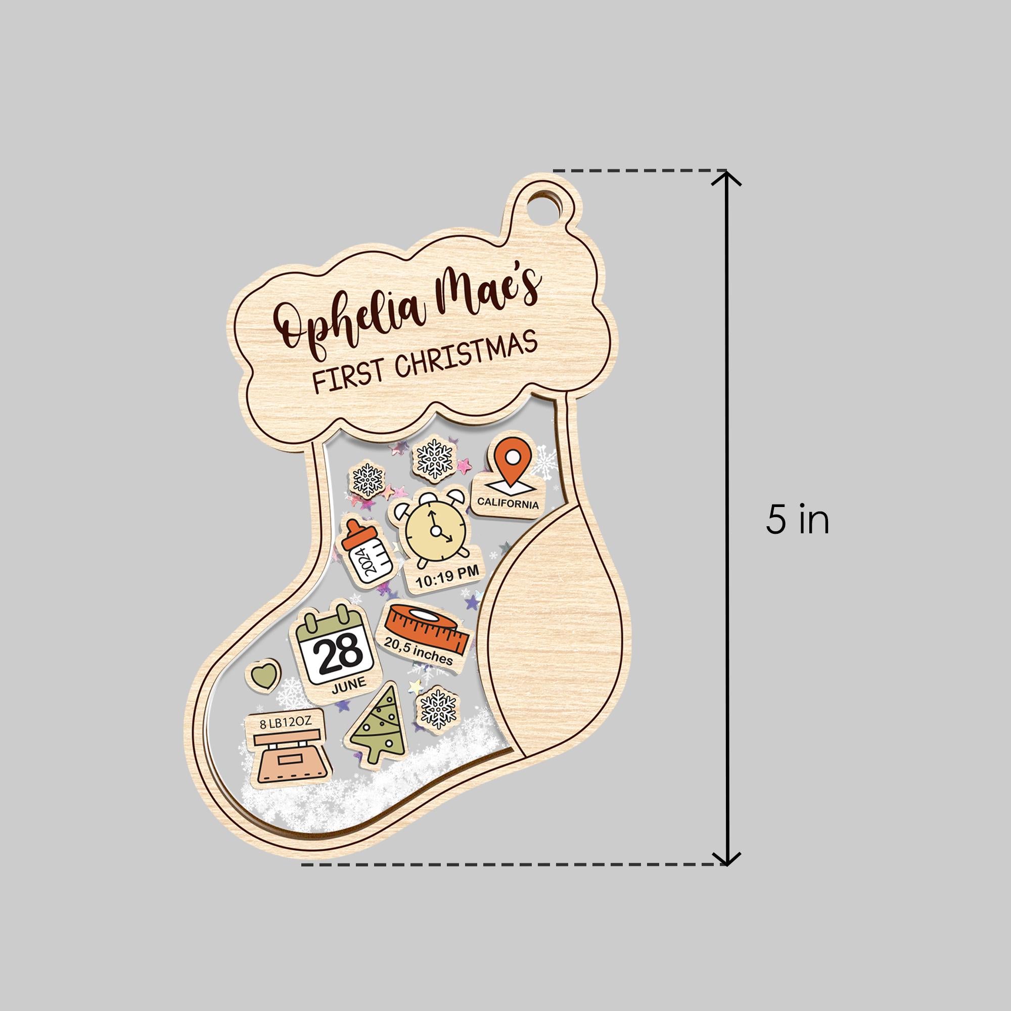 Personalized Baby's First Christmas Shaker Ornament: Birth Stats Keepsake