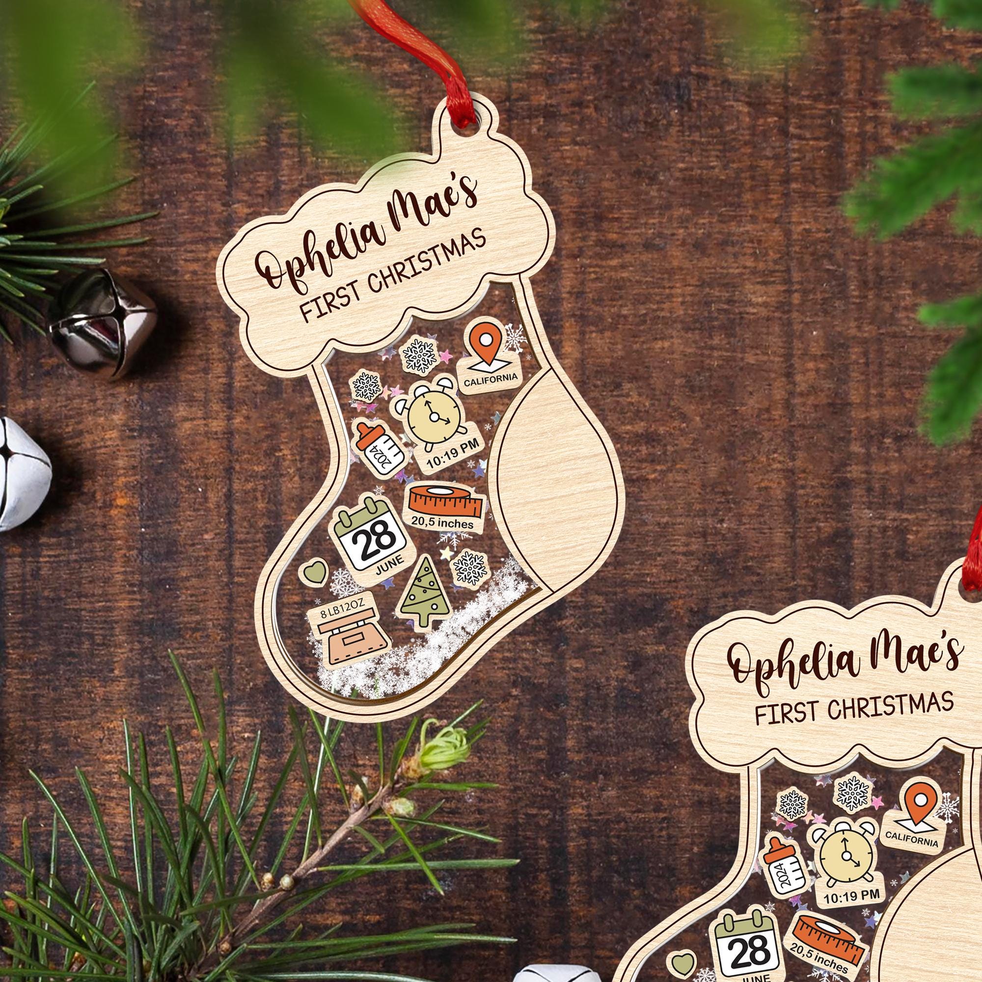 Personalized Baby's First Christmas Shaker Ornament: Birth Stats Keepsake