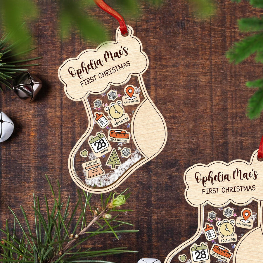 Personalized Baby's First Christmas Shaker Ornament: Birth Stats Keepsake