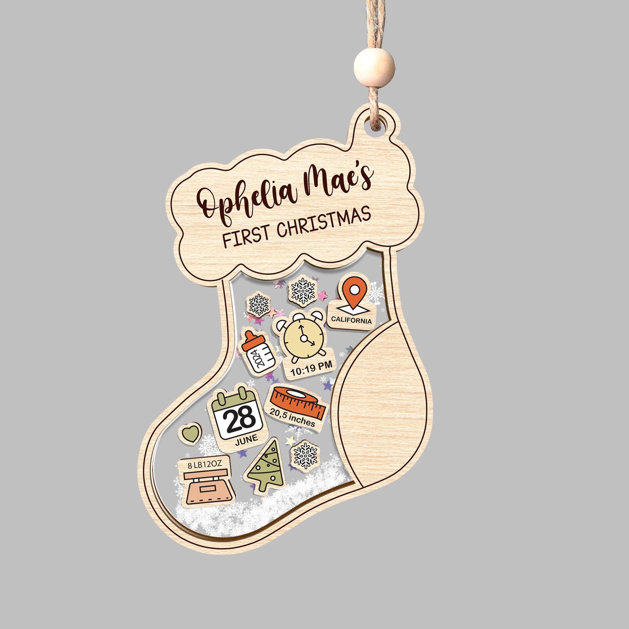 Personalized Baby's First Christmas Shaker Ornament: Birth Stats Keepsake