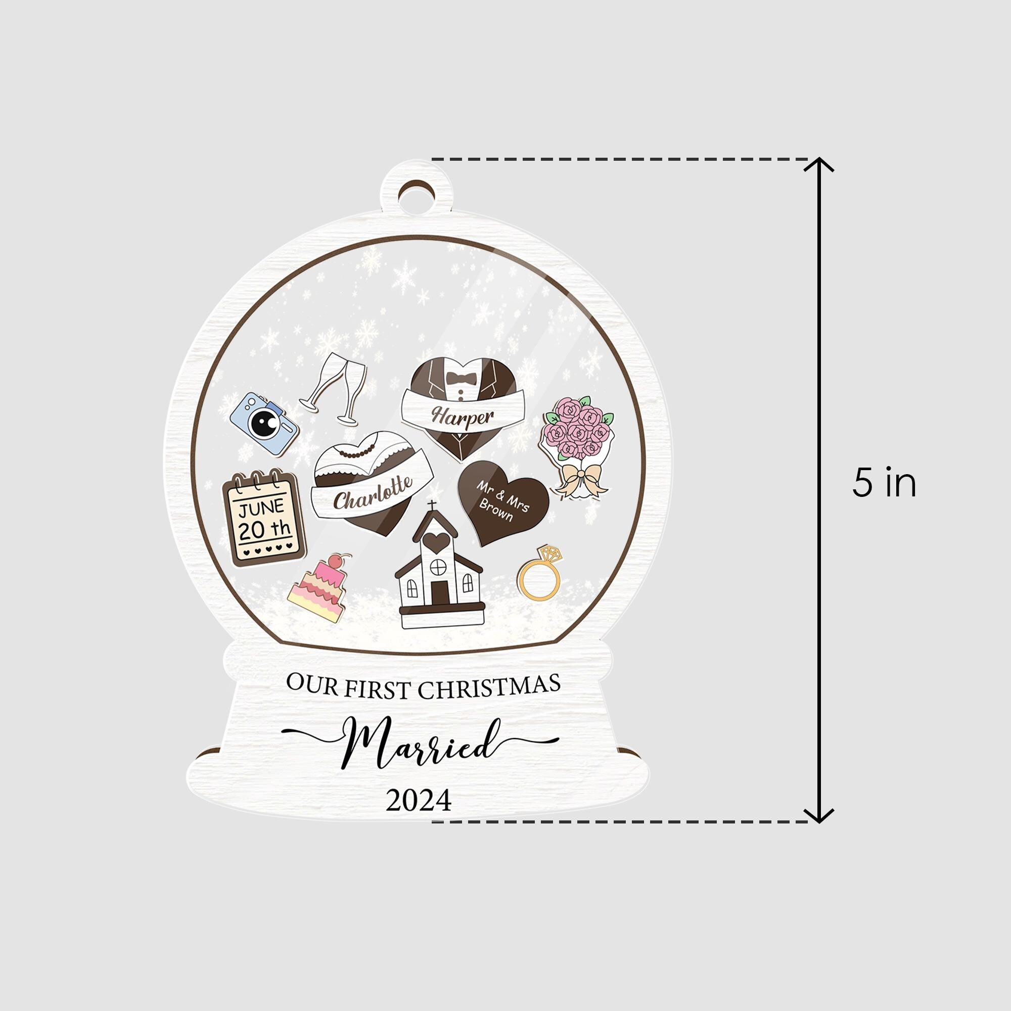 Personalized Wedding Snow Globe Ornament: First Christmas Married Keepsake