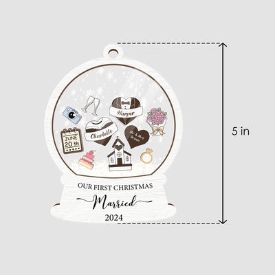 Personalized Wedding Snow Globe Ornament: First Christmas Married Keepsake