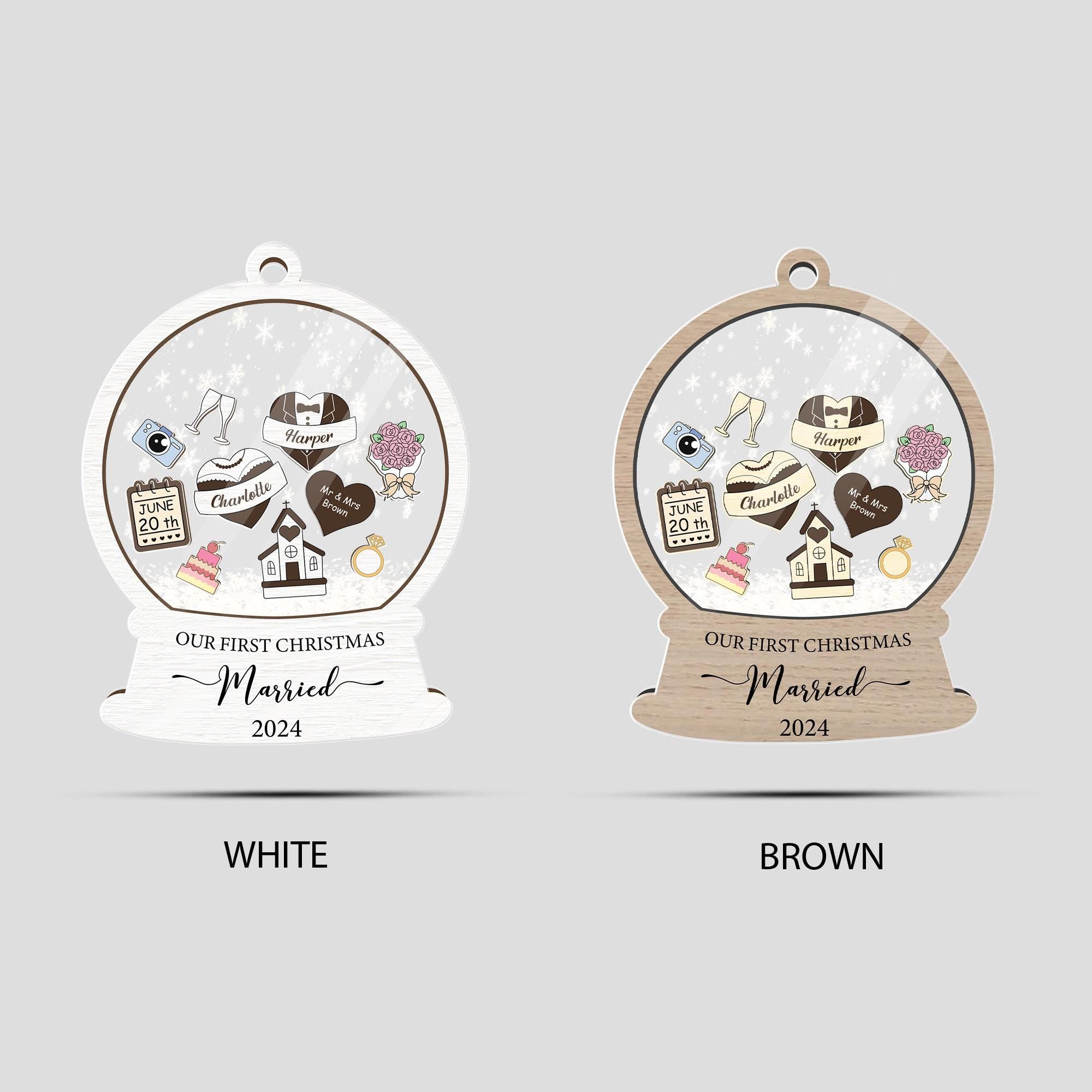 Personalized Wedding Snow Globe Ornament: First Christmas Married Keepsake
