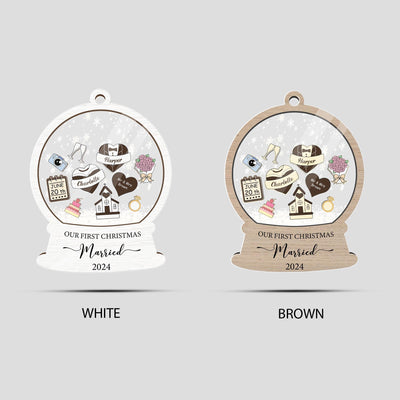 Personalized Wedding Snow Globe Ornament: First Christmas Married Keepsake