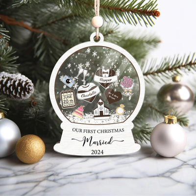Personalized Wedding Snow Globe Ornament: First Christmas Married Keepsake